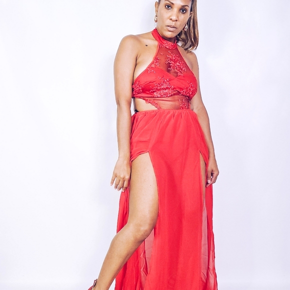 Halter Lace Maxi Dress - Picture 1 of 7